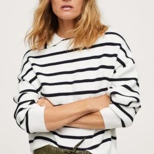 Mango Striped Sweater with Collar